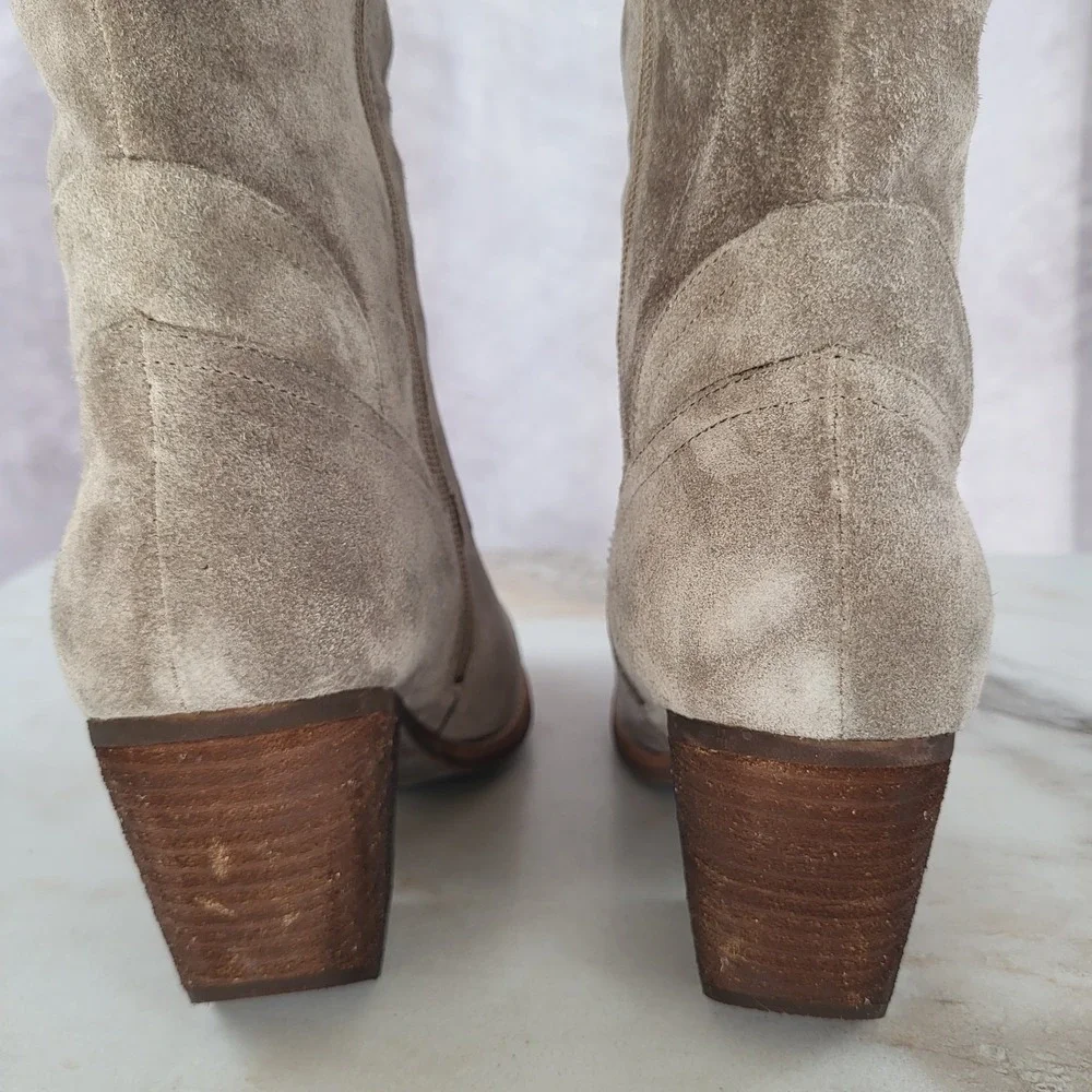 Jeffrey Campbell Size 7.5 Women's OAKMONT Taupe Distressed Suede Over Knee High